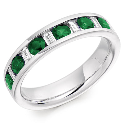 Emerald & Diamond Half Eternity Ring with Channel-Set, 0.4ct