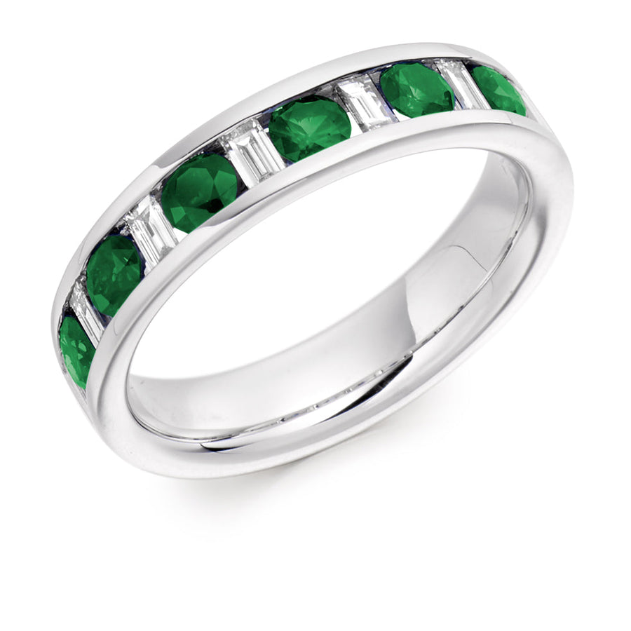 Emerald & Diamond Half Eternity Ring with Channel-Set, 0.4ct
