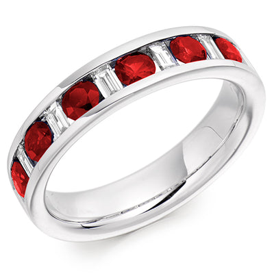 Ruby & Diamond Half Eternity Ring, 0.4ct