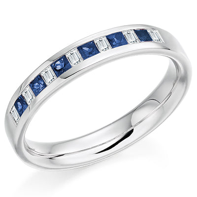 Sapphire & Diamond Half Eternity Ring with Channel-Set, 0.16ct