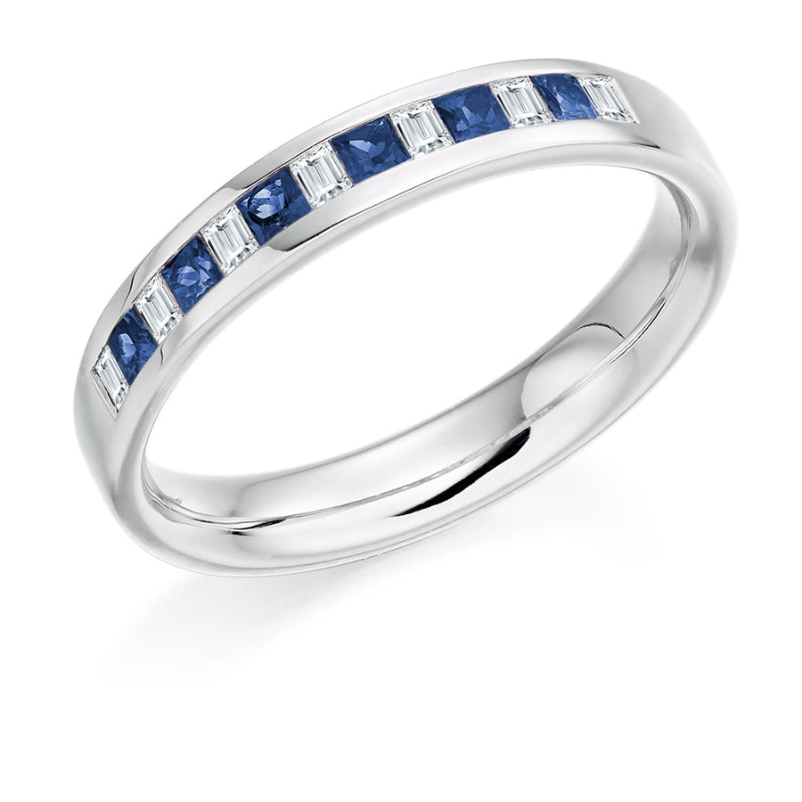 Sapphire & Diamond Half Eternity Ring with Channel-Set, 0.16ct