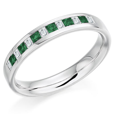 Emerald & Diamond Half Eternity Ring, 0.16ct