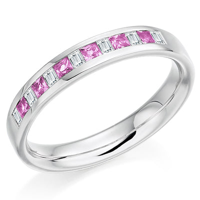 Pink Sapphire & Diamond Half Eternity Ring, 0.16ct