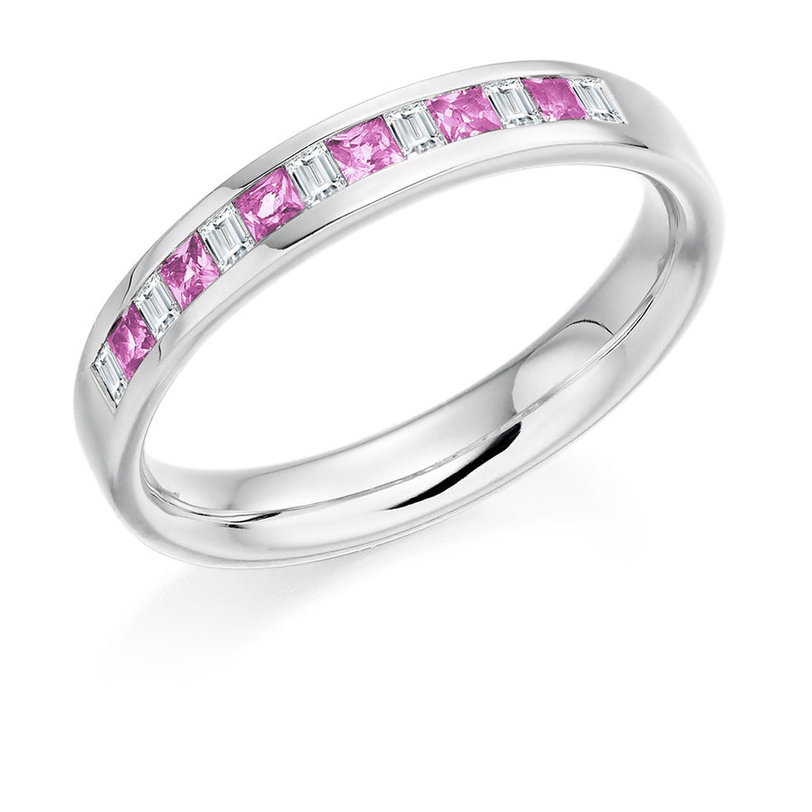 Pink Sapphire & Diamond Half Eternity Ring, 0.16ct