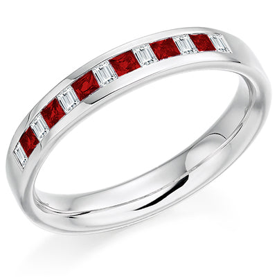 Ruby & Diamond Half Eternity Ring C, 0.16ct