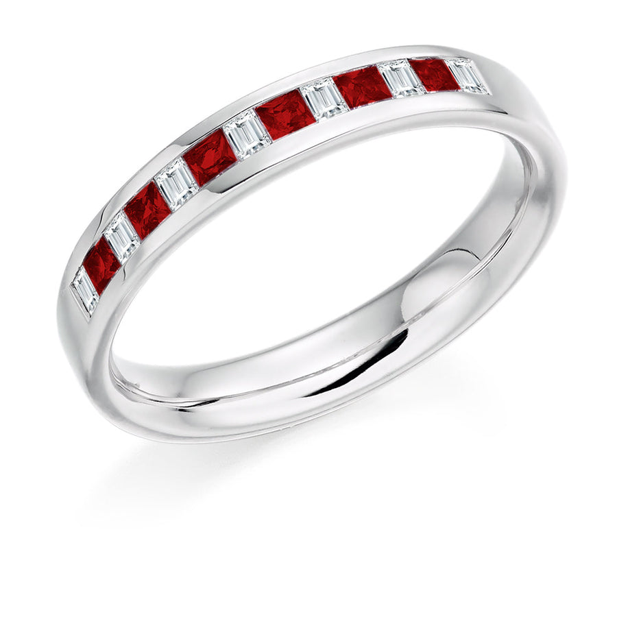 Ruby & Diamond Half Eternity Ring C, 0.16ct