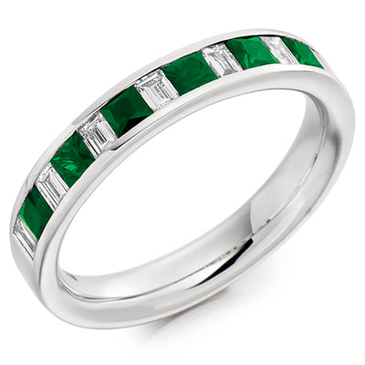 Emerald & Diamond Half Eternity Ring, 0.25ct