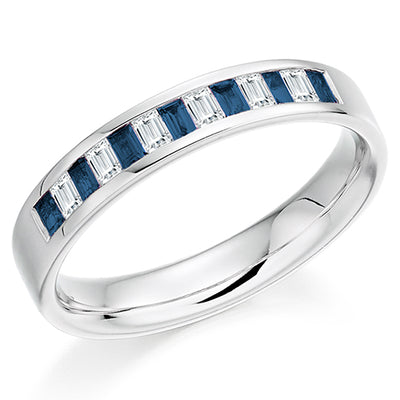 Sapphire & Diamond Half Eternity Ring with Channel-Set, 0.17ct