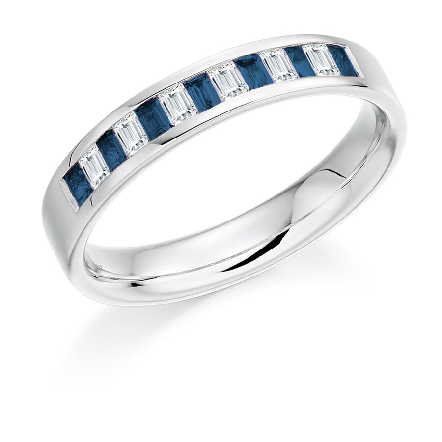 Sapphire & Diamond Half Eternity Ring with Channel-Set, 0.17ct