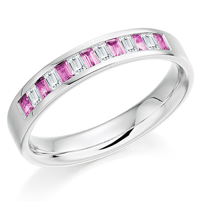 Pink Sapphire & Diamond Half Eternity Ring, 0.17ct