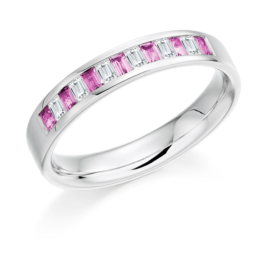 Pink Sapphire & Diamond Half Eternity Ring, 0.17ct