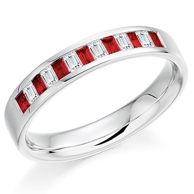 Ruby & Diamond Half Eternity Ring, 0.17ct