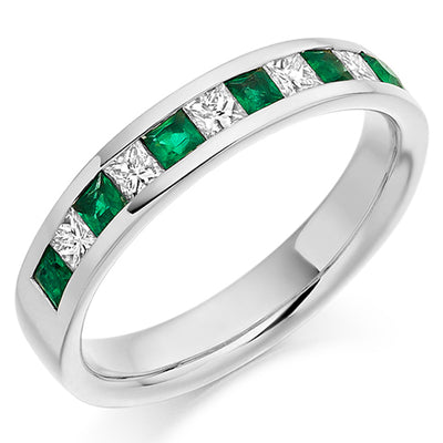 Emerald & Diamond Half Eternity Ring, 0.36ct