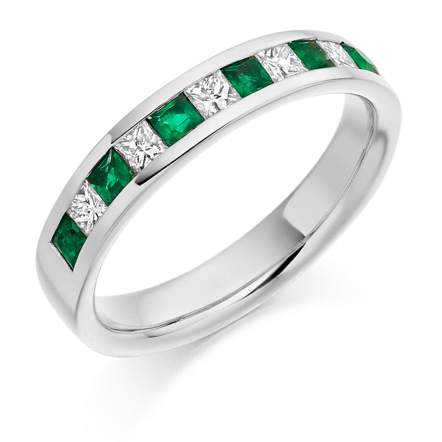 Emerald & Diamond Half Eternity Ring, 0.36ct