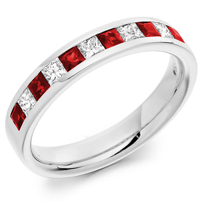 Ruby & Diamond Half Eternity Ring, 0.36ct
