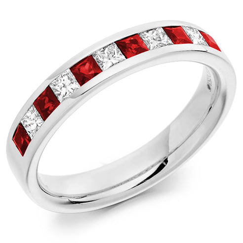 Ruby & Diamond Half Eternity Ring, 0.36ct