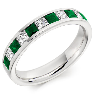 Emerald & Diamond Half Eternity Ring, 0.5ct