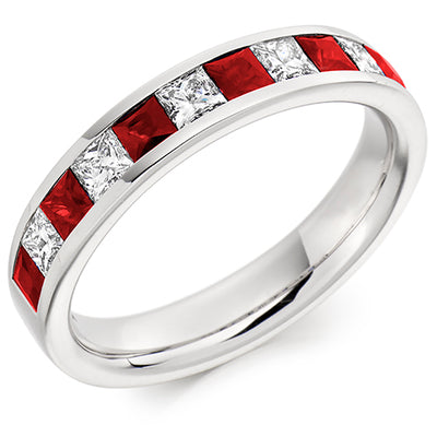 Ruby & Diamond Half Eternity Ring, 0.5ct