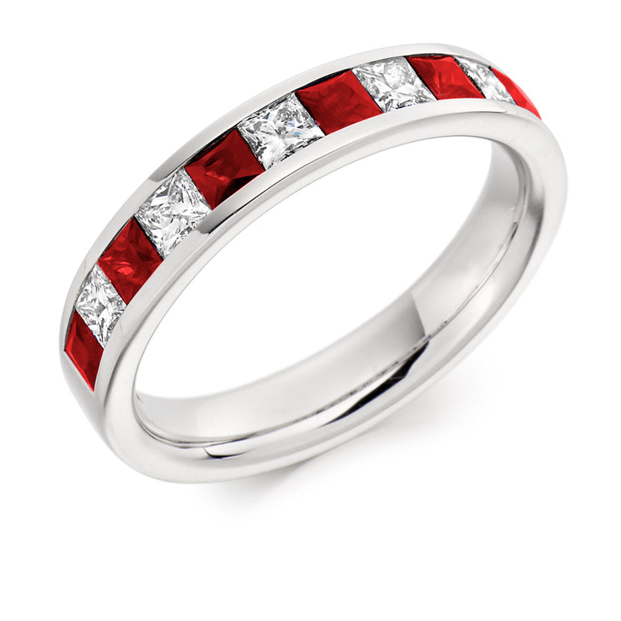 Ruby & Diamond Half Eternity Ring, 0.5ct