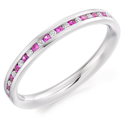 Pink Sapphire & Diamond Half Eternity Ring, 0.09ct