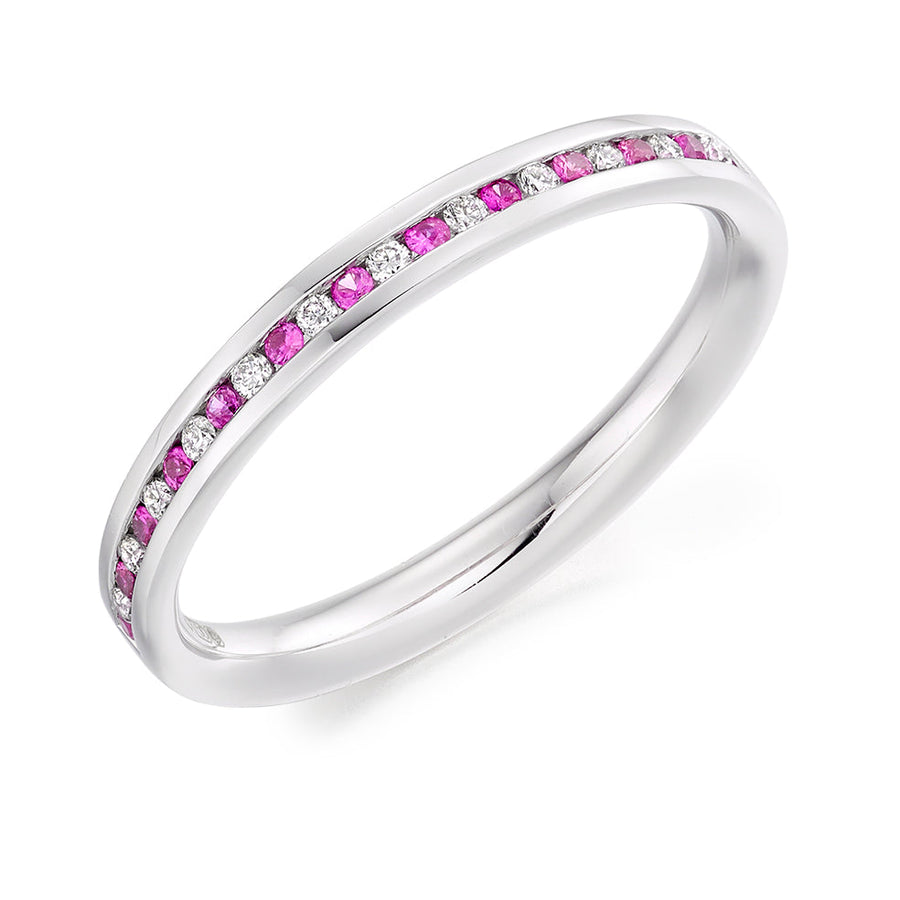Pink Sapphire & Diamond Half Eternity Ring, 0.09ct