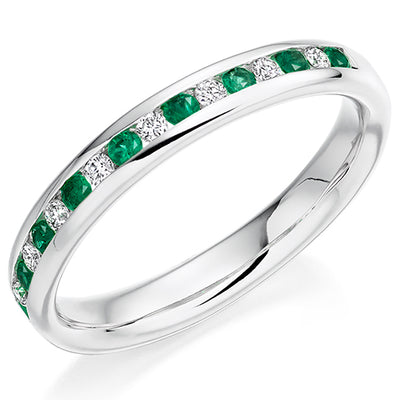 Emerald & Diamond Half Eternity Ring, 0.12ct