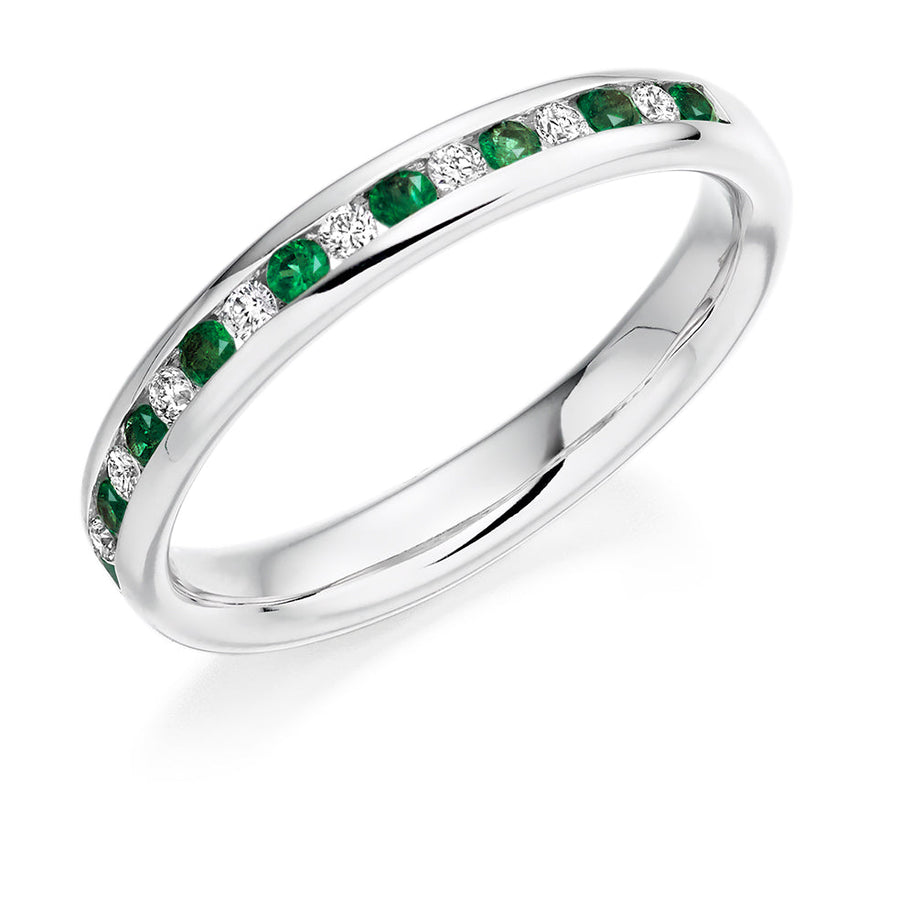 Emerald & Diamond Half Eternity Ring, 0.12ct
