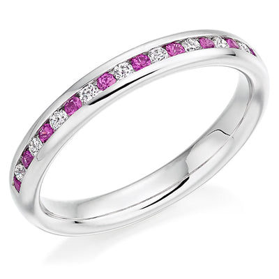 Pink Sapphire & Diamond Half Eternity Ring, 0.14ct