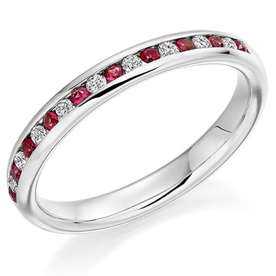 Ruby & Diamond Half Eternity Ring, 0.13ct