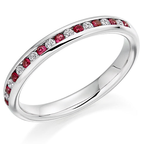 Ruby & Diamond Half Eternity Ring, 0.13ct
