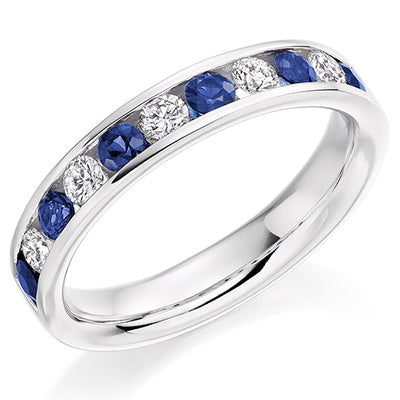 Sapphire & Diamond Half Eternity Ring with Channel-Set, 0.36ct