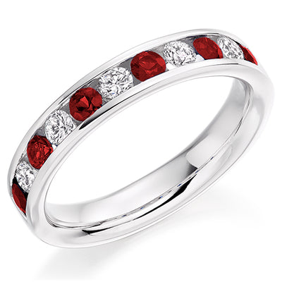 Ruby & Diamond Half Eternity Ring with Channel-Set, 0.36ct