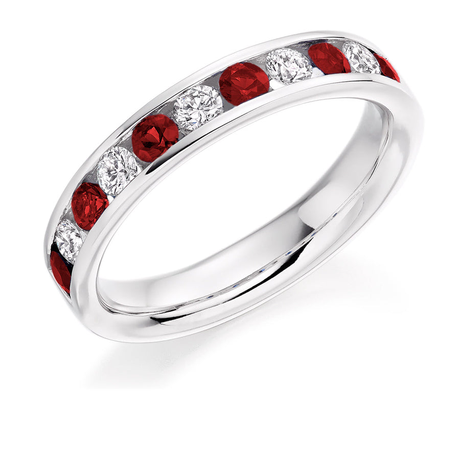 Ruby & Diamond Half Eternity Ring with Channel-Set, 0.36ct