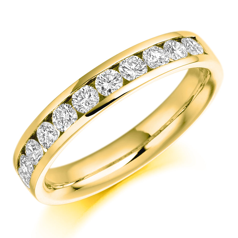Emerald & Diamond Half Eternity Ring with Channel-Set, 0.36ct in Yellow Gold