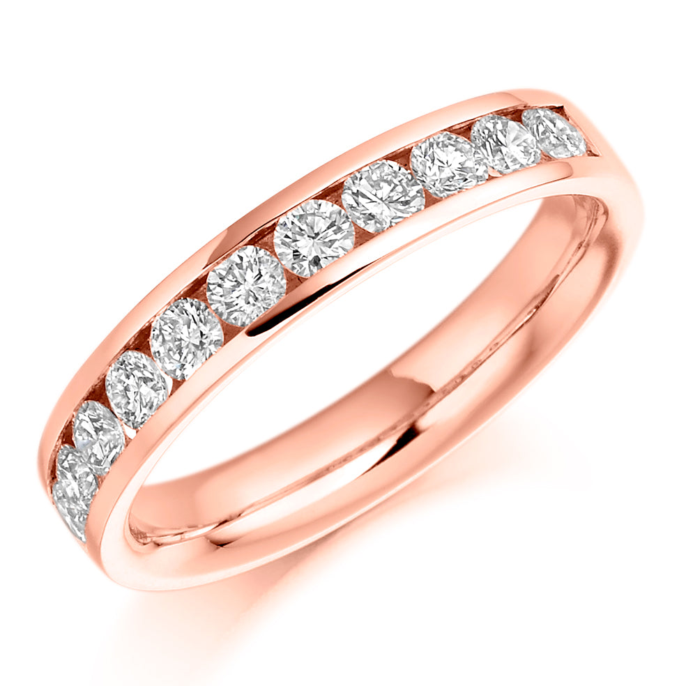 Emerald & Diamond Half Eternity Ring with Channel-Set, 0.36ct in Rose Gold