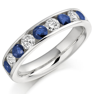 Sapphire & Diamond Half Eternity Ring with Channel-Set, 0.46ct