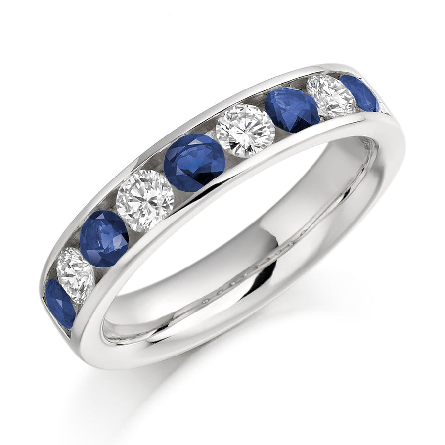 Sapphire & Diamond Half Eternity Ring with Channel-Set, 0.46ct
