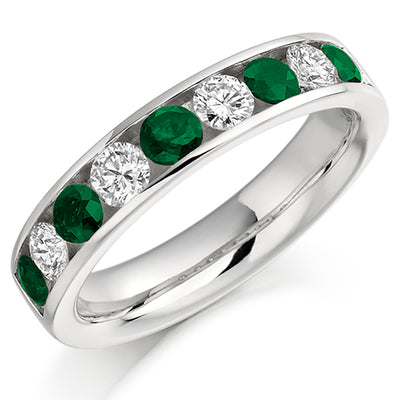 Emerald & Diamond Half Eternity Ring with Channel-Set, 0.46ct