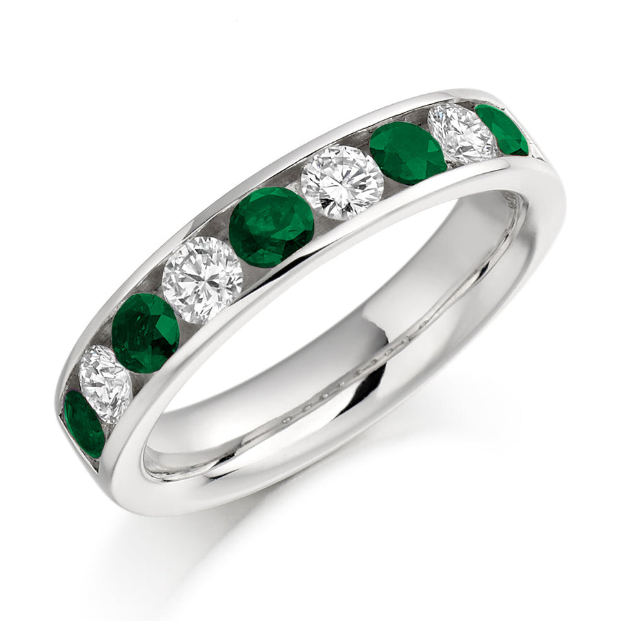 Emerald & Diamond Half Eternity Ring with Channel-Set, 0.46ct