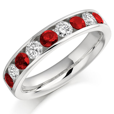Ruby & Diamond Half Eternity Ring with Channel-Set, 0.46ct