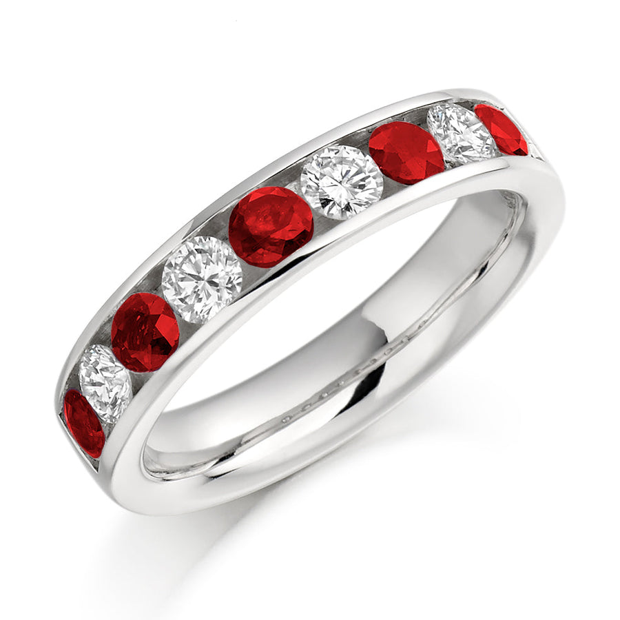 Ruby & Diamond Half Eternity Ring with Channel-Set, 0.46ct