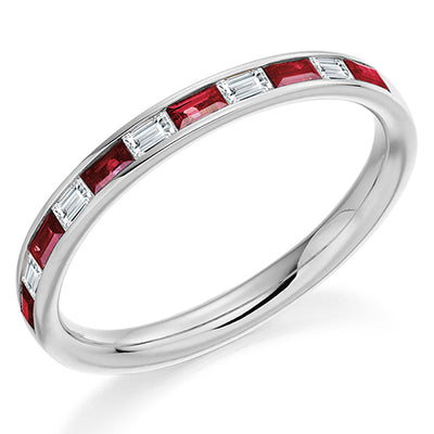 Ruby & Diamond Half Eternity Ring with Channel-Set, 0.17ct