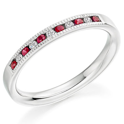 Ruby & Diamond Half Eternity Ring, 0.08ct