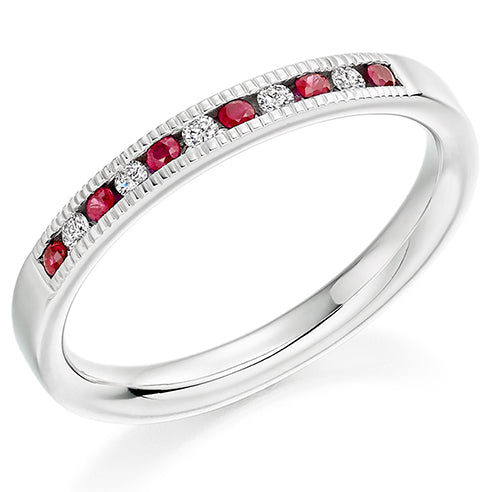 Ruby & Diamond Half Eternity Ring, 0.08ct