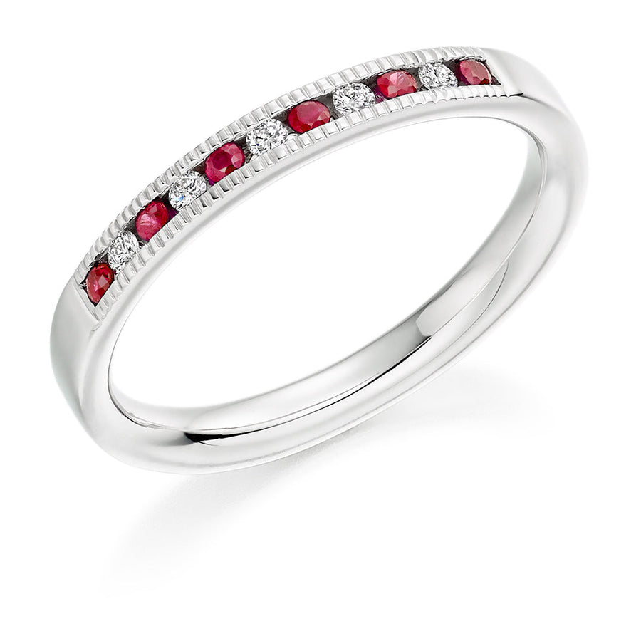 Ruby & Diamond Half Eternity Ring, 0.08ct