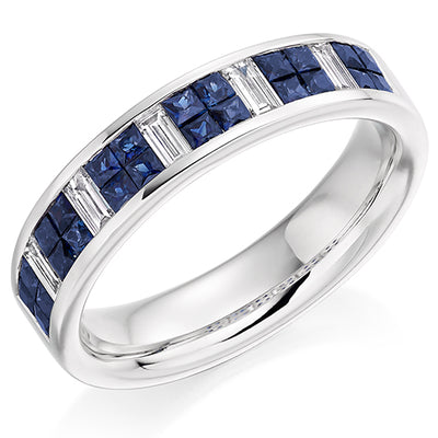 Sapphire & Diamond Half Eternity Ring with Right-Hand, 0.3ct