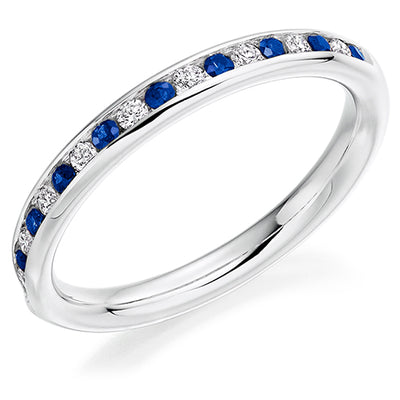 Sapphire & Diamond Half Eternity Ring with Channel-Set, 0.2ct