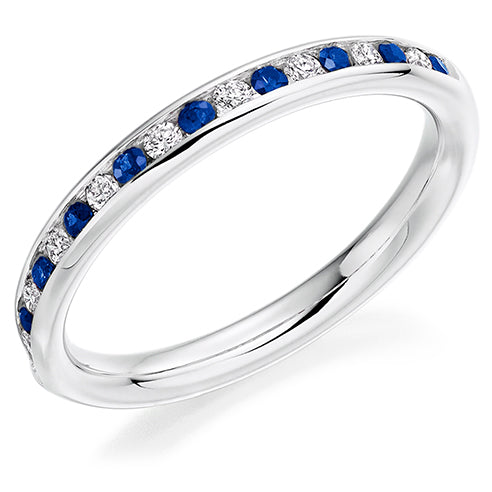 Sapphire & Diamond Half Eternity Ring with Channel-Set, 0.2ct