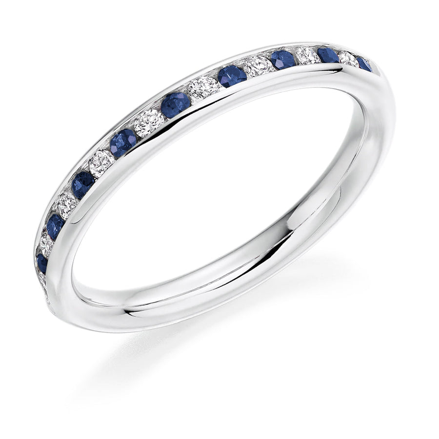 Sapphire & Diamond Half Eternity Ring with Channel-Set, 0.2ct