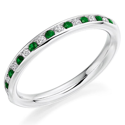 Emerald & Diamond Half Eternity Ring with Channel-Set, 0.18ct